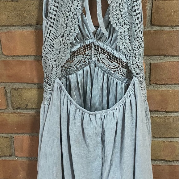 Women's V-Neck Spaghetti Strap Backless Floral Lace Mini Skater Dress - Medium - Picture 3 of 6